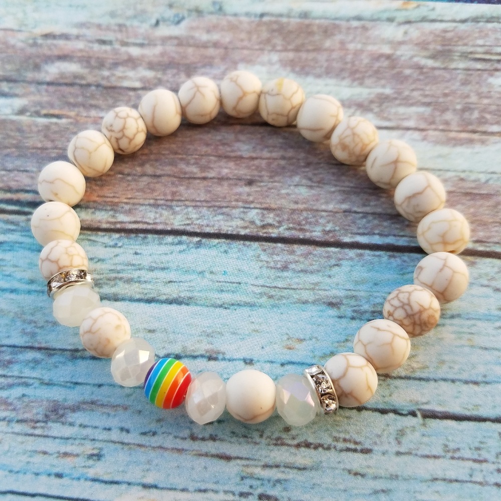 Matte Natural Stone Pride Stretch Bracelet